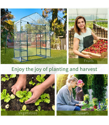 4 Tiers 8 Shelves Metal Frame Walk in Portable Greenhouse 143Lx73Wx195Hcm