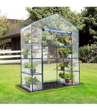 4 Tiers 8 Shelves Metal Frame Walk in Portable Greenhouse 143Lx73Wx195Hcm