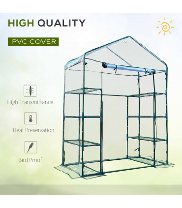 4 Tiers 8 Shelves Metal Frame Walk in Portable Greenhouse 143Lx73Wx195Hcm