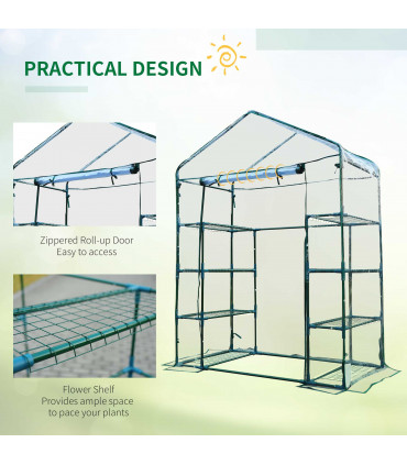 4 Tiers 8 Shelves Metal Frame Walk in Portable Greenhouse 143Lx73Wx195Hcm