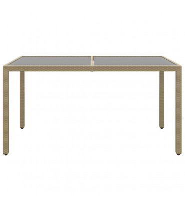 Garden Table 150x90x75 cm Tempered Glass and Poly Rattan Beige