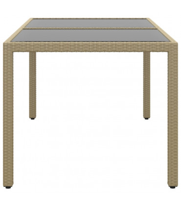 Garden Table 150x90x75 cm Tempered Glass and Poly Rattan Beige