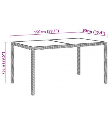 Garden Table 150x90x75 cm Tempered Glass and Poly Rattan Beige