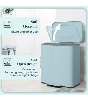 HOMCOM 2 x 20L Double Rubbish Bin, Pedal Bin with Soft-Close Lid, Light Green