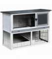 Rabbit Hutch and Run w/ Removable Tray Openable Top for Indoors & Outdoors Grey