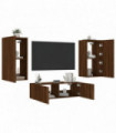 vidaXL 3 Piece TV Wall Cabinets with LED Lights Brown Oak
