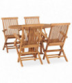 vidaXL 5 Piece Folding Outdoor Dining Set Solid Teak Wood