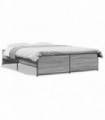 vidaXL Bed Frame Grey Sonoma 150x200 cm King Size Engineered Wood and Metal