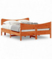 vidaXL Bed Frame with Headboard Wax Brown 135x190 cm Double Solid Wood Pine