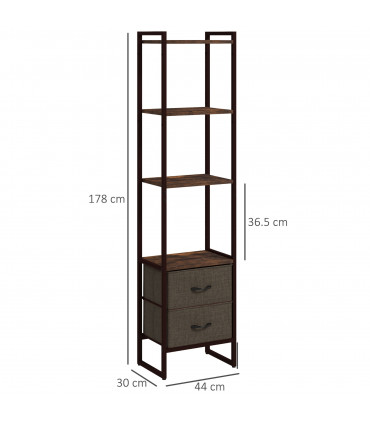 HOMCOM 4-Tier Bookshelf Bookcase with 2 Fabric Drawers for Bedroom Study