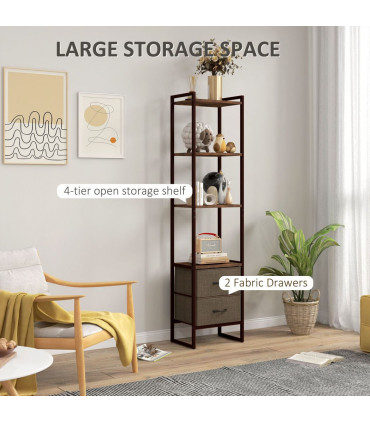 HOMCOM 4-Tier Bookshelf Bookcase with 2 Fabric Drawers for Bedroom Study