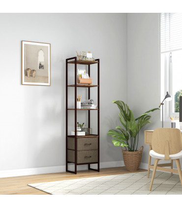 HOMCOM 4-Tier Bookshelf Bookcase with 2 Fabric Drawers for Bedroom Study