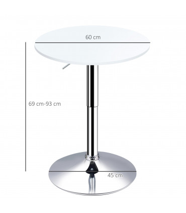 60cm Adjustable Height Round Bar Table w/ Swivel Top Metal Frame White