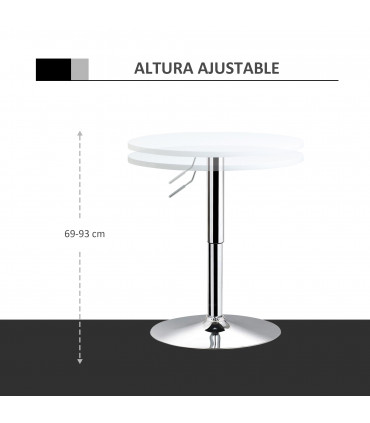 60cm Adjustable Height Round Bar Table w/ Swivel Top Metal Frame White