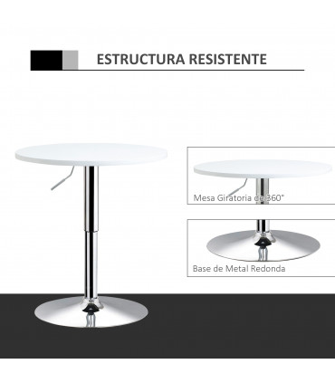 60cm Adjustable Height Round Bar Table w/ Swivel Top Metal Frame White