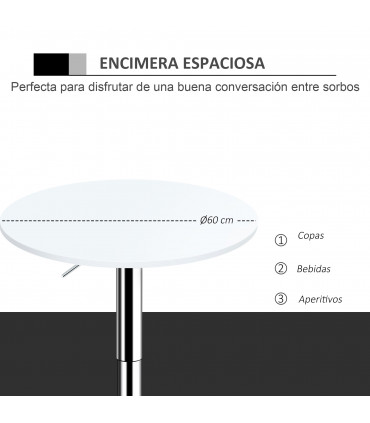 60cm Adjustable Height Round Bar Table w/ Swivel Top Metal Frame White