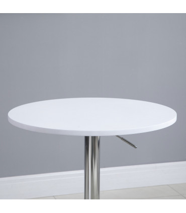 60cm Adjustable Height Round Bar Table w/ Swivel Top Metal Frame White