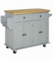 Rolling Kitchen Island Cart  Rubber Wood Top, Spices, and Towel Rack
