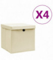 vidaXL Storage Boxes with Covers 4 pcs 28x28x28 cm Cream