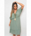 V-Neck Short Sleeve Midi Dress with Tassel Detail