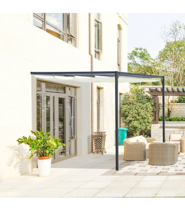 Metal Cream 230H x 300L x 300W cm Outdoor Pergola Retractable Canopy Cream