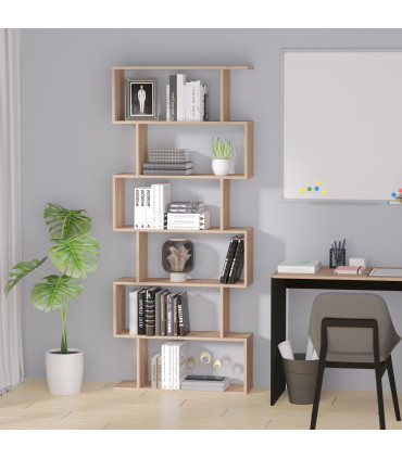 Wooden 6-Tier S-Shaped Shelf Storage Unit Maple Colour 80L x 23W x 192Hcm
