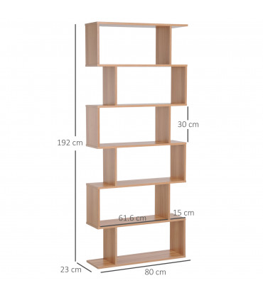 Wooden 6-Tier S-Shaped Shelf Storage Unit Maple Colour 80L x 23W x 192Hcm