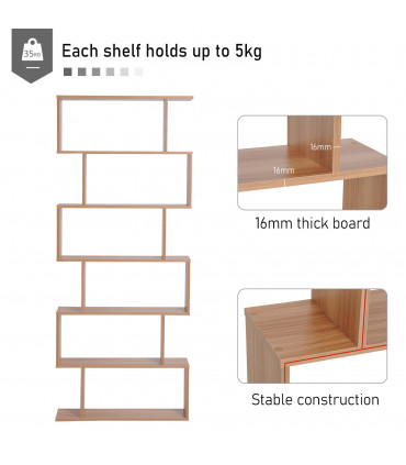 Wooden 6-Tier S-Shaped Shelf Storage Unit Maple Colour 80L x 23W x 192Hcm