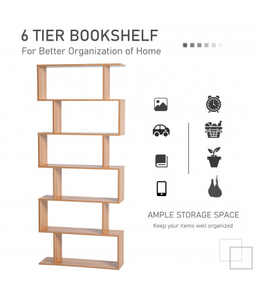 Wooden 6-Tier S-Shaped Shelf Storage Unit Maple Colour 80L x 23W x 192Hcm