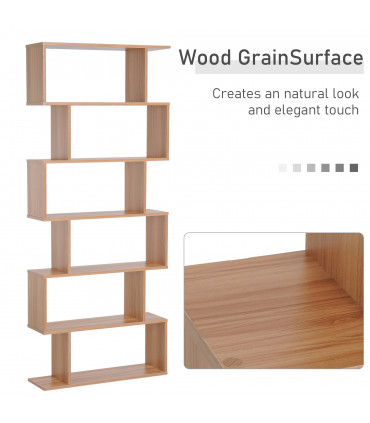 Wooden 6-Tier S-Shaped Shelf Storage Unit Maple Colour 80L x 23W x 192Hcm