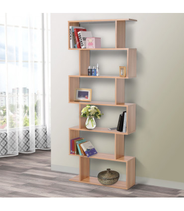 Wooden 6-Tier S-Shaped Shelf Storage Unit Maple Colour 80L x 23W x 192Hcm