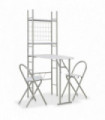 3 Piece Folding Dining Set with Storage Rack MDF and Steel White
