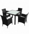 5 Piece Outdoor Dining Set with Cushions Poly Rattan Black