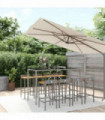 9 Piece Garden Bar Set Grey Poly Rattan& Solid Wood Acacia