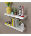 Floating Wall Display Shelves Book/DVD Storage White MDF 2 pcs