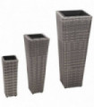Garden Raised Beds 3 pcs Poly Rattan Grey