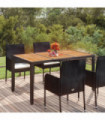 Garden Table with Wooden Top Black 150x90x75 cm Poly Rattan