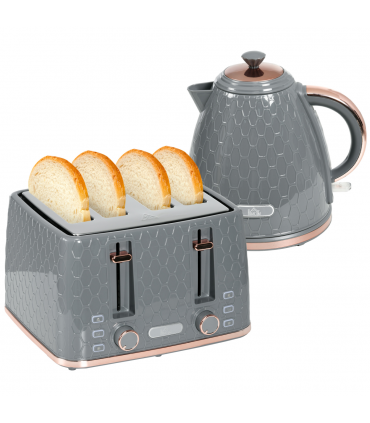 HOMCOM 1.7L Kettle and Toaster Set with Defrost, Reheat and Crumb Tray, Grey