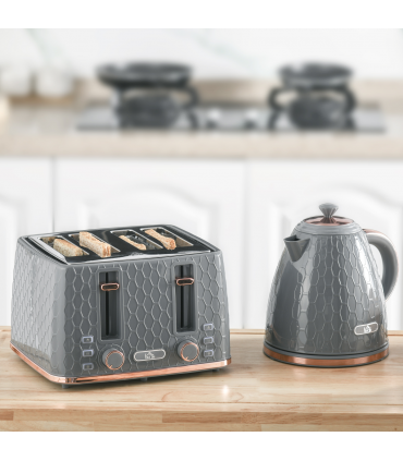 HOMCOM 1.7L Kettle and Toaster Set with Defrost, Reheat and Crumb Tray, Grey