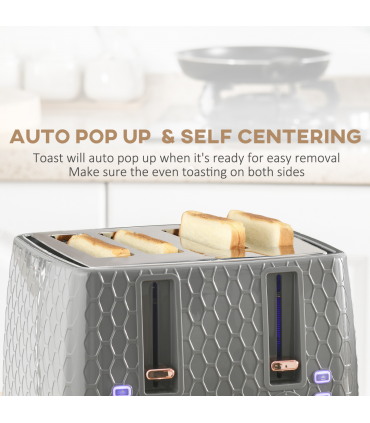 HOMCOM 1.7L Kettle and Toaster Set with Defrost, Reheat and Crumb Tray, Grey