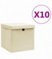 vidaXL Storage Boxes with Covers 10 pcs 28x28x28 cm Cream