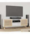 TV Cabinet White 105x30x40 cm Solid Wood Pine&Natural Rattan