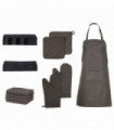 vidaXL 15 Piece Towel Set with Oven Gloves&Pot Holders Black Cotton