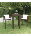 vidaXL 3 Piece Garden Bar Set with Cushions Poly Rattan Brown