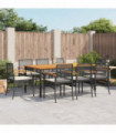 vidaXL 9 Piece Garden Dining Set with Cushions Black Poly Rattan