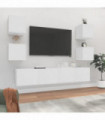 6 Piece TV Cabinet Set White Engineered Wood