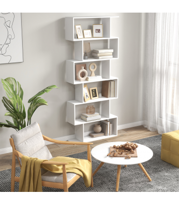 Particle Board 6-Tier Asymmetrical Shelving Unit White