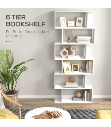 Particle Board 6-Tier Asymmetrical Shelving Unit White