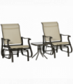 Steel Khaki 3PCS Outdoor Gliding Chairs w/ Table Set Patio Garden Furniture