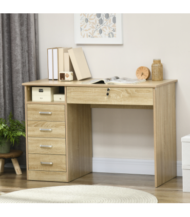 Computer Desk Writing Desk with Five Drawers for Home Office Oak